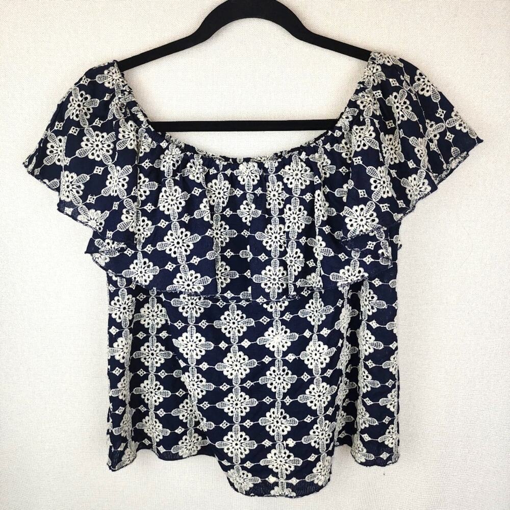 ZARA Top Off The Shoulder Cropped Embroidered WOMENS L Coastal boho  beachy